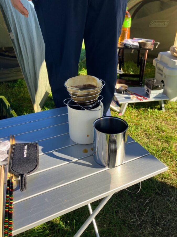 望洋平キャンプ場の朝のコーヒー