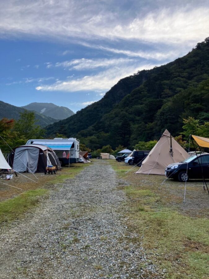 栃木県那須塩原市の塩原グリーンビレッジのキャンプ場のテントサイト